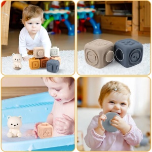 Set de joaca 2 in 1 cuburi moi si inele de stivuire, Ursulet