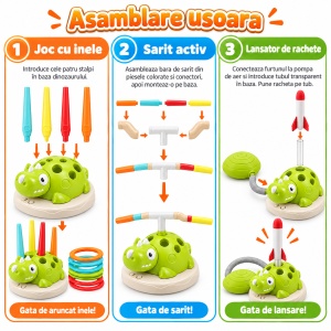 Set de joaca activa 3 in 1 Dinozaur, cu muzica, telecomanda, lansator de rachete si 12 inele - Img 5