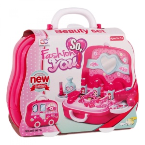 Set de joaca pentru fete, valiza oglida, bijuterii, feohn si accesorii