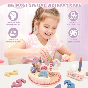 Set de joaca tort aniversar din lemn cu accesorii si decoratiuni - Img 2