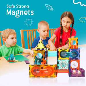 Set educativ de constructie cu piese magnetice, Magna Blocks, 78 piese