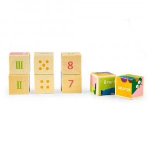 Set puzzle cu 8 cuburi din lemn, Dinozauri