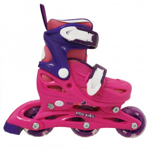 Set role cu echipament, roti cu luminite, marime ajustabila 25-28, Fucsia