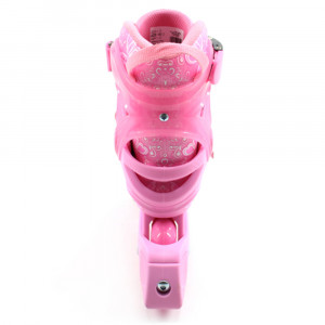 Set role reglabile copii si echipament protectie, roti silicon, marime ajustabila 29-33, Roz