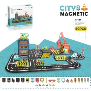 Set STEM magnetic de constructie cu vehicule - 80 piese