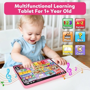 Tableta interactiva 3 in 1 pentru copii, jucarie logopedica si muzicala, roz