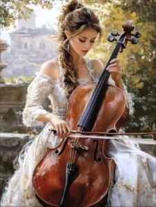 Tablou pictura cu diamante, Violoncelista, Goblen 5D, rama din lemn, 40 x 50 cm, GM10032
