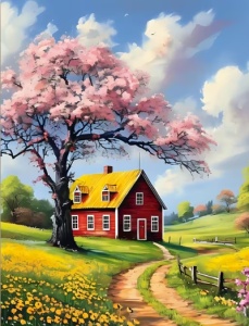 Tablou pictura pe numere, Hambar, rama din lemn, 20 x 30 cm, PM10073