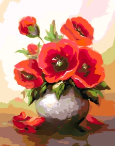 Tablou pictura pe numere, Maci in vaza, rama din lemn, 20 x 30 cm, PM10079