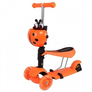Trotineta 3 in 1 buburuza cu 3 roti din silicon si scaunel, Portocaliu