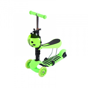 Trotineta 3 in 1 buburuza cu 3 roti din silicon si scaunel, Verde