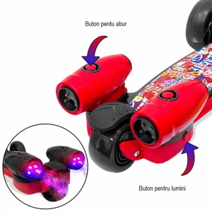 Trotineta reglabila cu 3 roti, lumini, Bluetooth, sunete si lansator de abur tip fum, 3-10 ani, albastru - Img 6