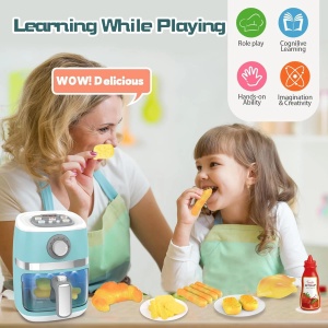 Air Fryer de jucarie cu efect de coacere, functii, lumini, sunete si accesorii, 11 piese