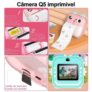 Aparat foto digital copii cu imprimare fotografie instant, 24 MP 1080p, Display LCD color 3.2", Turcoaz