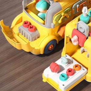 Autobuz atelier STEM cu volan, 5 unelte, suruburi, rotite dintate si activitati - Img 5