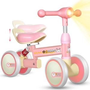 Bicicleta de echilibru cu 4 roti, lumina, sunete si suspensie, 1-3 ani, roz