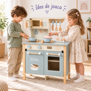 Bistro Bleu – Bucatarie de jucarie din lemn cu cuptor, microunde si accesorii - Img 5
