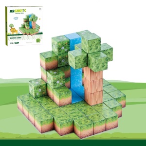 Blocuri magnetice de constructie 3D tip Minecraft, 2.5 cm - 64 piese