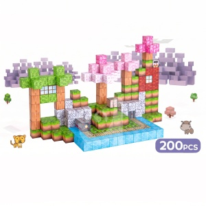 Blocuri magnetice de constructie 3D tip Minecraft, 2 cm - 200 piese - Printese