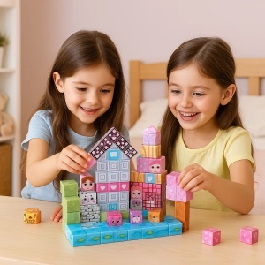 Blocuri magnetice de constructie 3D tip Minecraft, 2 cm - 239 piese - Printese - Img 6