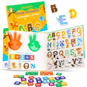 Carte educativa multifunctionala cu numarare pe degete, litere si puzzle magnetic, 53 piese