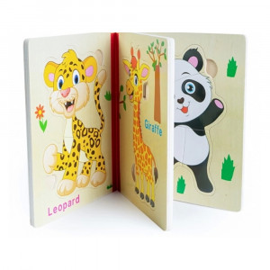 Carte puzzle din lemn cu 6 pagini, Animalute salbatice