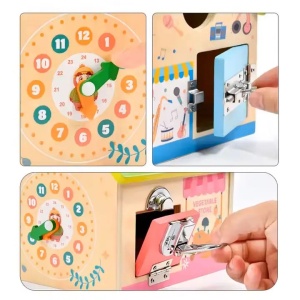 Casuta educativa din lemn 8 in 1 cu activitati Montessori - Morcovi