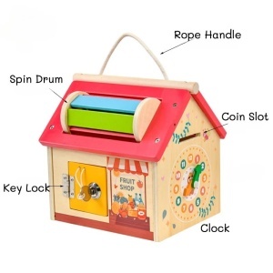 Casuta educativa din lemn 8 in 1 cu activitati Montessori - Tambur