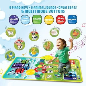 Covoras muzical interactiv cu pian, sunete si tobe - Ferma Vesela