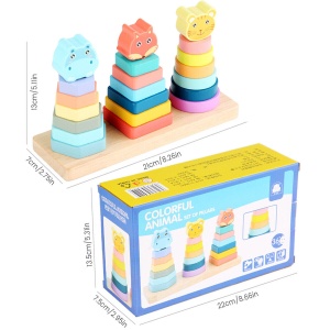 Joc de sortat si stivuit pe 3 coloane, Animalute colorate, pastel, 21 forme