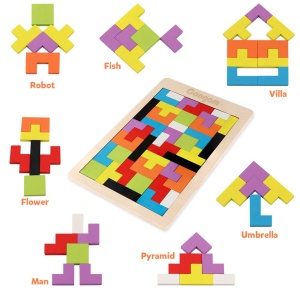 Joc educativ puzzle tetris din lemn, 40 piese