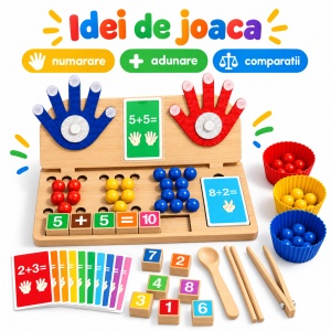 Joc educativ din lemn 4 in 1 – Numarat pe degete, matematica, sortare culori si motricitate - Img 3