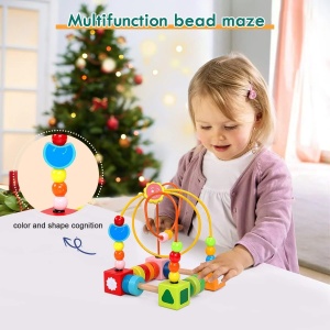 Jucarie din lemn labirint motricitate cu abac, Colourful Maze