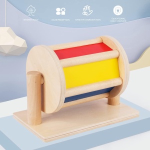 Jucarie Montessori din Lemn, Tambur rotativ, Colorat