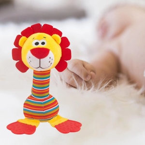Jucarie zornaitoare din material textil cu element moale pentru detitie - Leu
