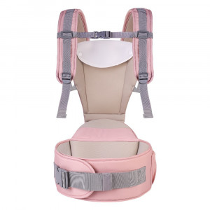Marsupiu ergonomic 6 in 1 cu scaunel sustinere si bavetica, Roz