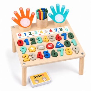 Masuta Montessori din lemn, forme geometrice si numarare pe degete - Cifre