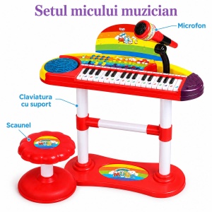 Orga muzicala pentru copii cu microfon si scaunel – 32 de clape - Img 5