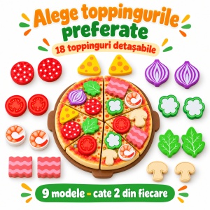 Pizza din lemn de feliat cu arici, toppinguri si accesorii, 27 piese - Img 5