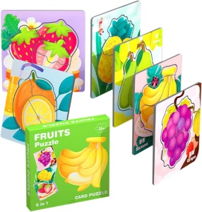 Puzzle 6 in 1 cu piese mari si imagine asociere, Fructe