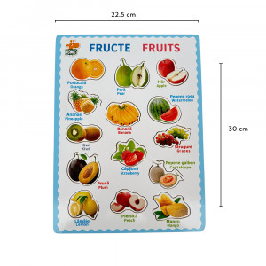 Puzzle bilingv din lemn, Limba Romana si Engleza, Fructe