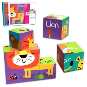 Puzzle educativ din cuburi 6 in 1, Animale