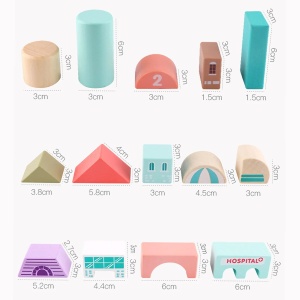 Set 115 piese de constructie din lemn cu plansa, Orasel