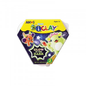 Set 3 borcanase plastilina iClay colorata, fosforescenta, 18g, Amos