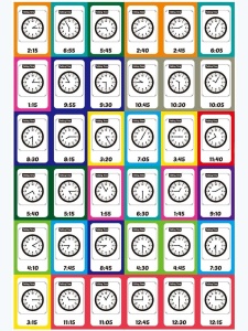 Set 36 carduri cognitive invatare orele ceasului in limba engleza