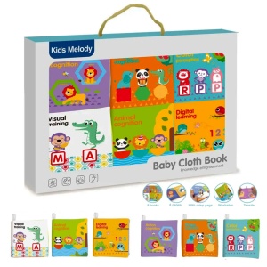 Set 6 carti recunoastere elemente si dezvoltare cognitiva, material textil, Melody