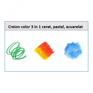 Set 6 creioane cerate 3 in 1, cutie PVC, culori diferite, Amos