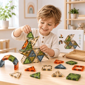 Set constructii magnetice, piese translucide in culori naturale, Onshine – 50 piese - Img 2