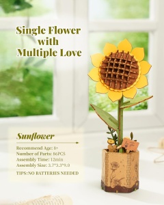Set creativ DIY floare decorativa din lemn pentru asamblare si pictura, 88 piese - Floarea soarelui - Img 2