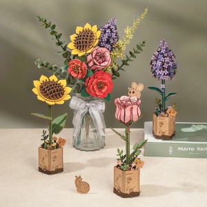Set creativ DIY floare decorativa din lemn pentru asamblare si pictura, 121 piese - Trandafir roz - Img 4